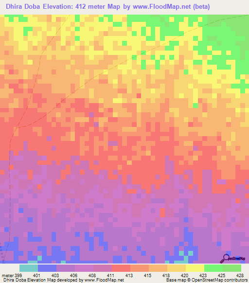 Dhira Doba,Somalia Elevation Map