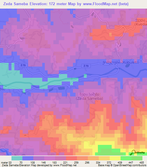 Zeda Sameba,Georgia Elevation Map