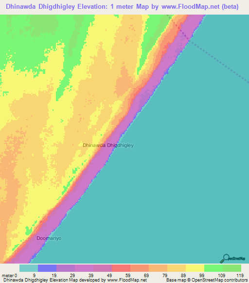 Dhinawda Dhigdhigley,Somalia Elevation Map