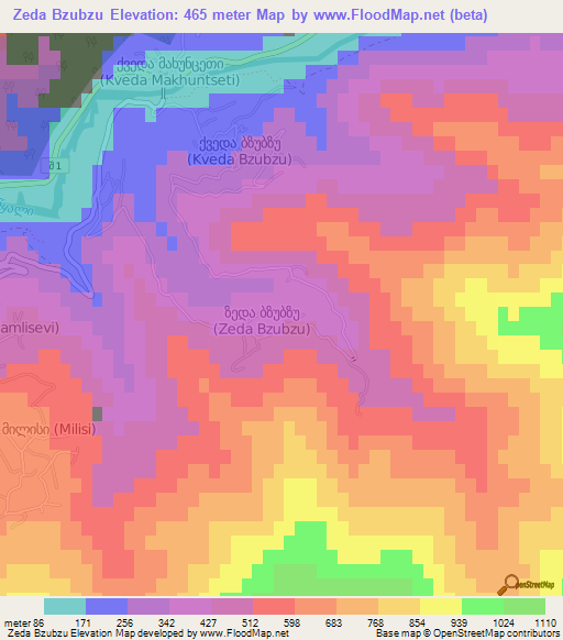 Zeda Bzubzu,Georgia Elevation Map
