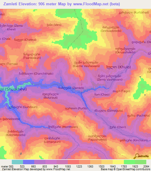 Zamleti,Georgia Elevation Map