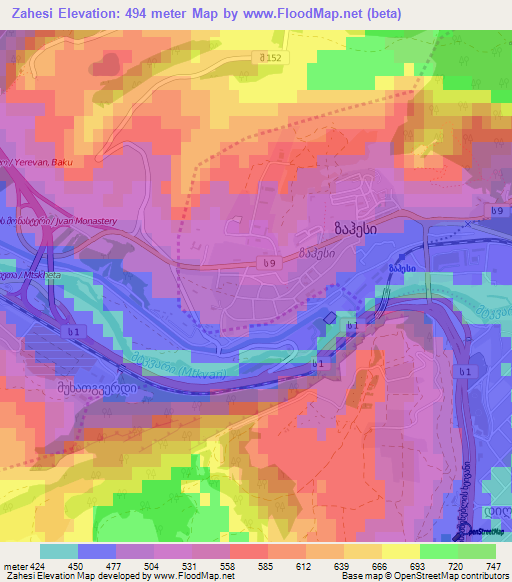 Zahesi,Georgia Elevation Map