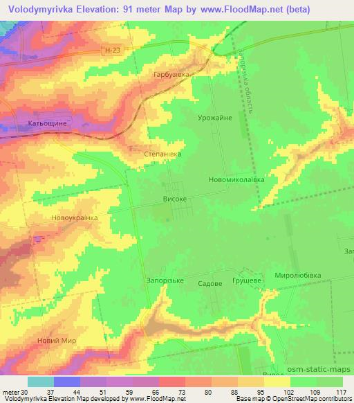Volodymyrivka,Ukraine Elevation Map