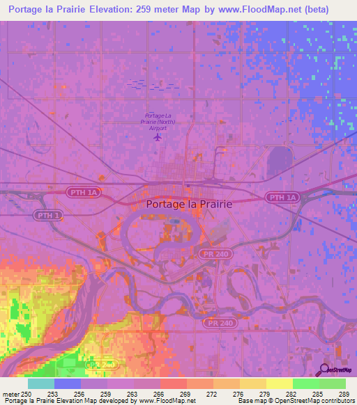 Portage la Prairie,Canada Elevation Map