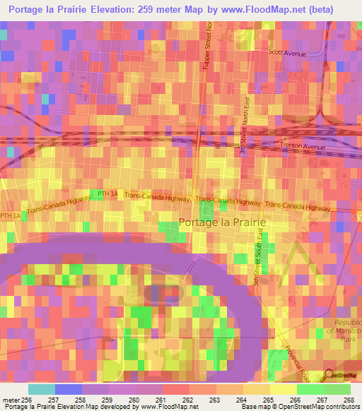 Portage la Prairie,Canada Elevation Map