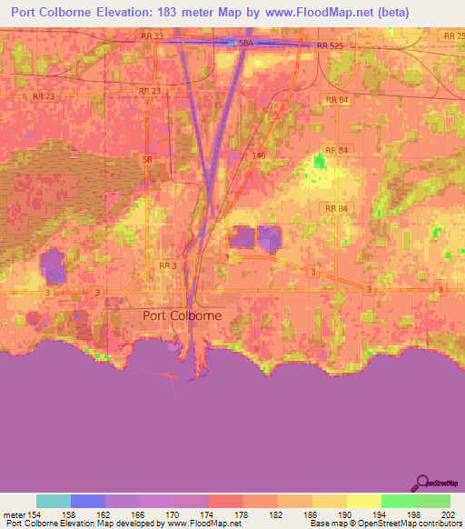 Port Colborne,Canada Elevation Map