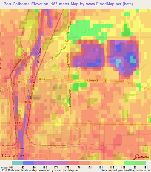 Port Colborne,Canada Elevation Map
