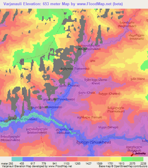 Varjanauli,Georgia Elevation Map