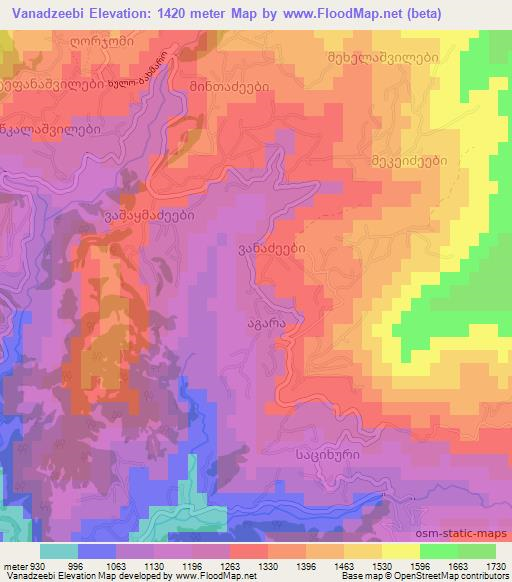 Vanadzeebi,Georgia Elevation Map