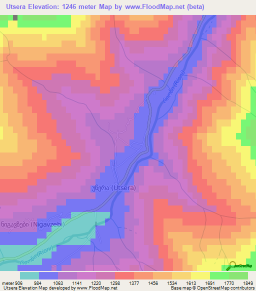 Utsera,Georgia Elevation Map