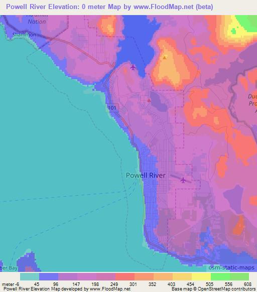 Powell River,Canada Elevation Map