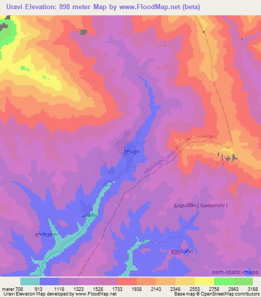 Uravi,Georgia Elevation Map