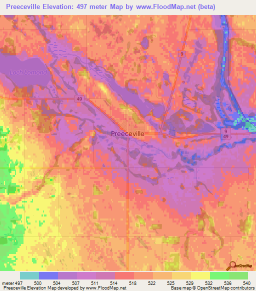 Preeceville,Canada Elevation Map