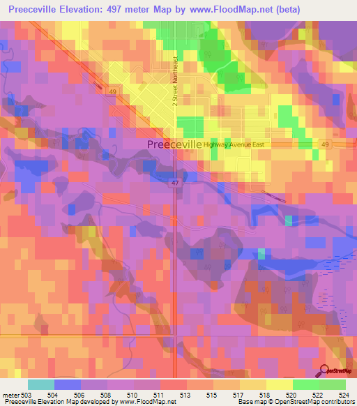 Preeceville,Canada Elevation Map