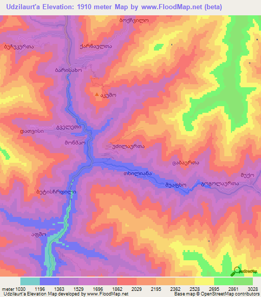 Udzilaurt'a,Georgia Elevation Map