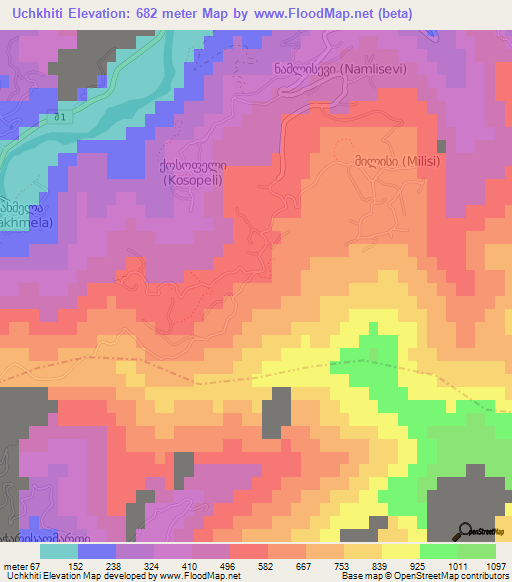 Uchkhiti,Georgia Elevation Map