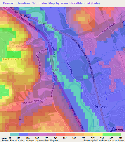 Prevost,Canada Elevation Map
