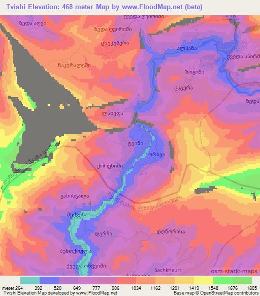 Tvishi,Georgia Elevation Map