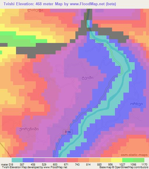 Tvishi,Georgia Elevation Map