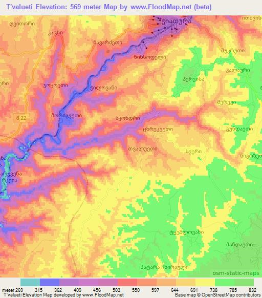 T'valueti,Georgia Elevation Map