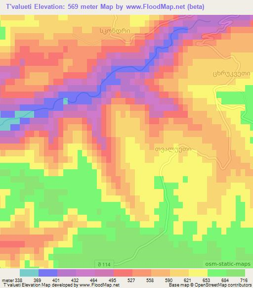 T'valueti,Georgia Elevation Map