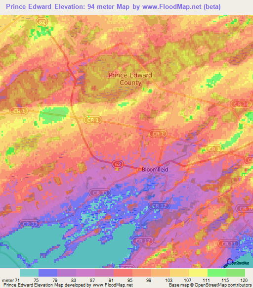 Prince Edward,Canada Elevation Map