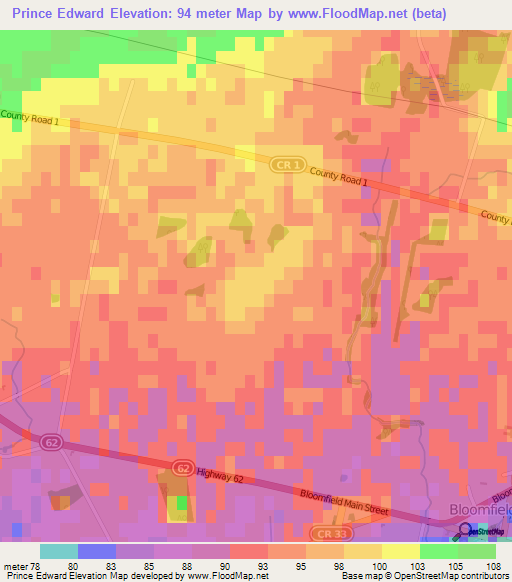 Prince Edward,Canada Elevation Map