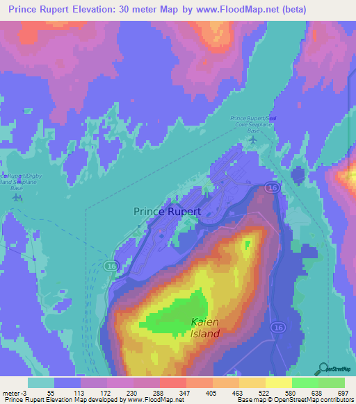 Prince Rupert,Canada Elevation Map