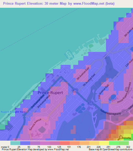 Prince Rupert,Canada Elevation Map