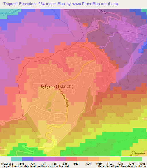 Tsqnet'i,Georgia Elevation Map