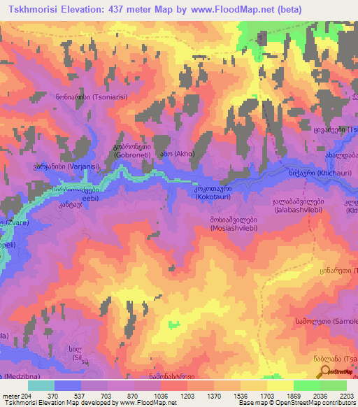 Tskhmorisi,Georgia Elevation Map