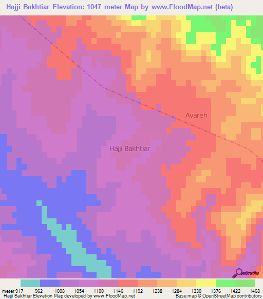 Hajji Bakhtiar,Iran Elevation Map