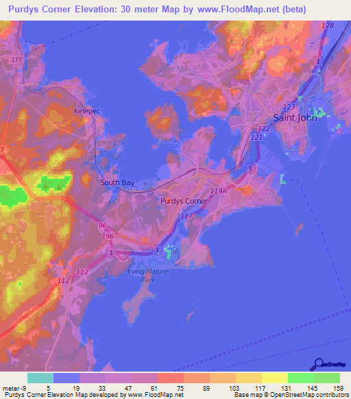 Purdys Corner,Canada Elevation Map