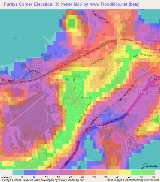 Purdys Corner,Canada Elevation Map