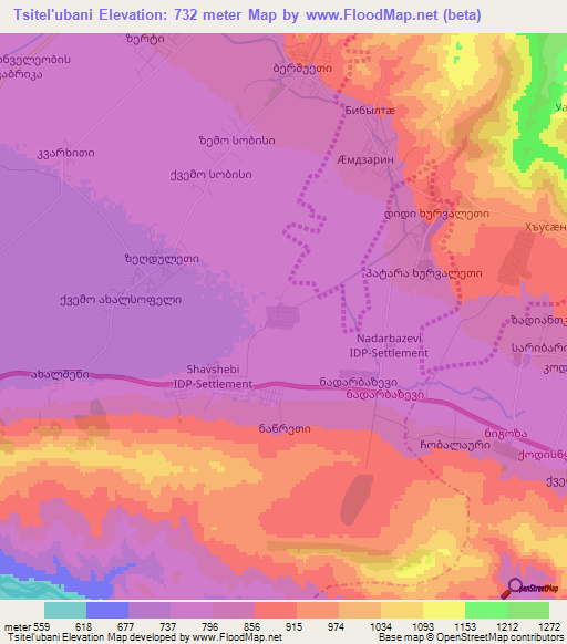 Tsitel'ubani,Georgia Elevation Map