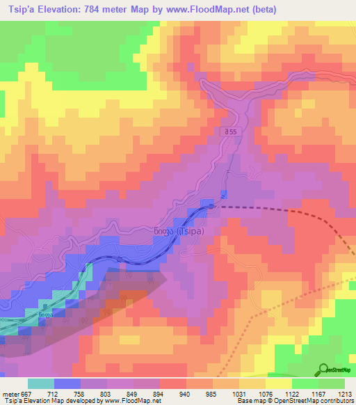 Tsip'a,Georgia Elevation Map