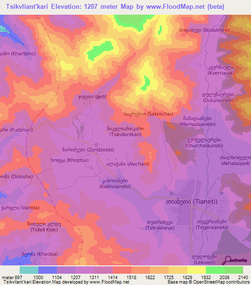 Tsikvliant'kari,Georgia Elevation Map