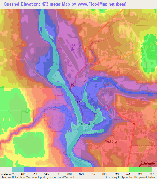 Quesnel,Canada Elevation Map