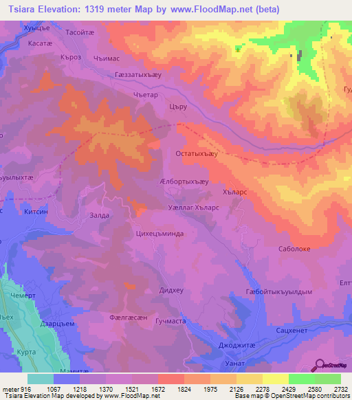 Tsiara,Georgia Elevation Map