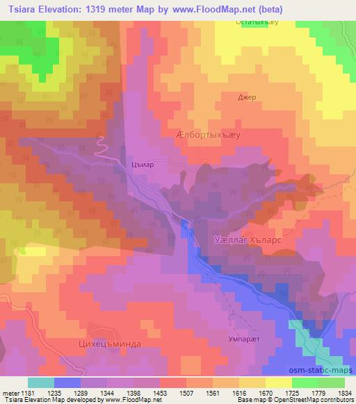 Tsiara,Georgia Elevation Map