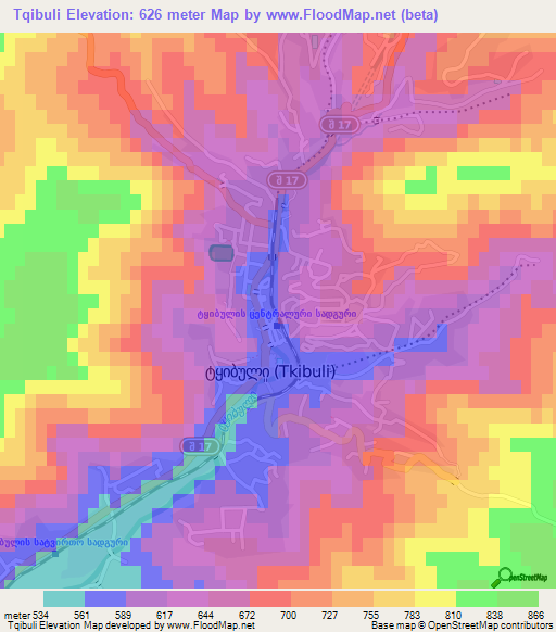 Tqibuli,Georgia Elevation Map