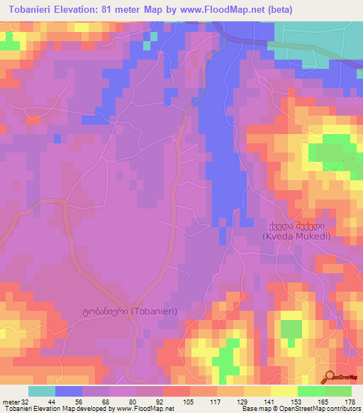 Tobanieri,Georgia Elevation Map
