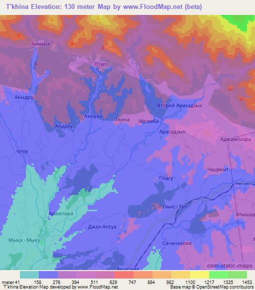 T'khina,Georgia Elevation Map