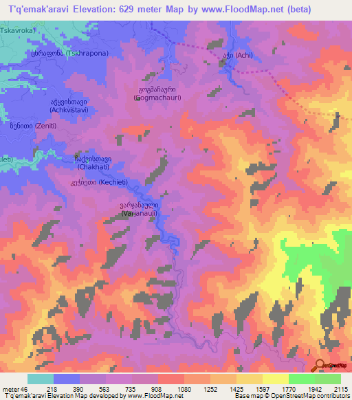 T'q'emak'aravi,Georgia Elevation Map