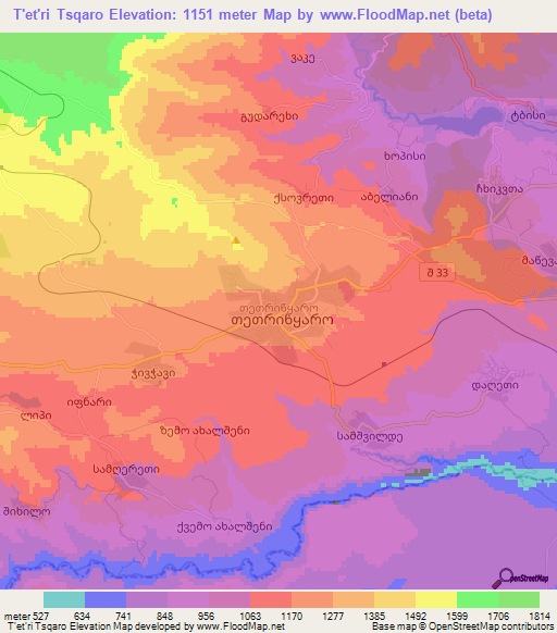 T'et'ri Tsqaro,Georgia Elevation Map