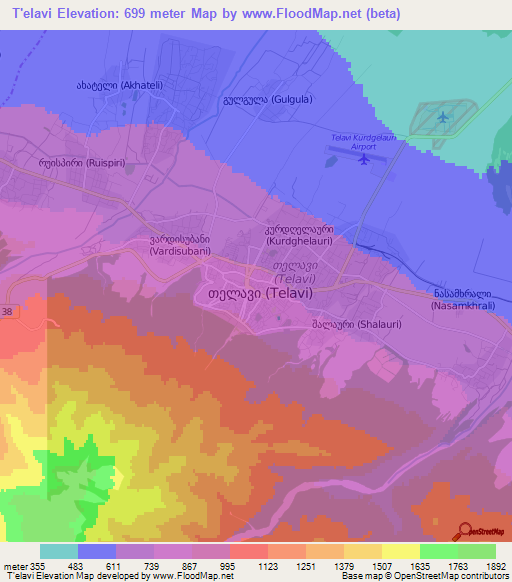 T'elavi,Georgia Elevation Map
