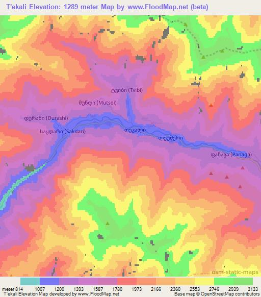 T'ekali,Georgia Elevation Map