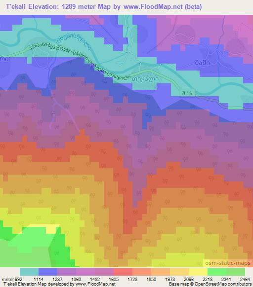 T'ekali,Georgia Elevation Map