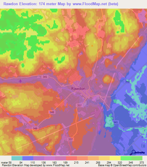 Rawdon,Canada Elevation Map