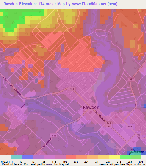 Rawdon,Canada Elevation Map